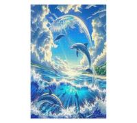 Dolphins Joyfully Leaping 1000 Pc Classic Jigsaw Puzzle Puzzle for Adults Hard Challenging Hobby Home Decor Poster Recycled Material 1000 PCS