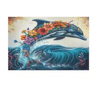 Dolphins Joyfully Leaping 1000 Piece Complete Jigsaw Puzzle Set Teens Beginners Educational Challenge Puzzle Fans Group Play Anniversary Fathers Thick Cardboard 1000 PCS