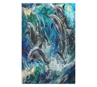 Dolphins Joyfully Leaping 1000 Piece Complete Jigsaw Puzzle Set Teens Beginners Educational Challenge Puzzle Fans Group Play Anniversary Cardboard 1000 PCS