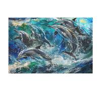 Dolphins Joyfully Leaping 1000 Pieces Set Classic Jigsaw Puzzle Teen Fans 14-18 Yrs Logic Skill Leisure Adventure Valentines Gift Smooth Wooden Cardboard 1000 PCS