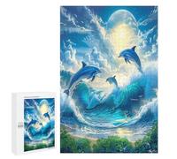 Dolphins Joyfully Leaping 1000Pc Jigsaw Puzzles Adults KidsJigsaws Living Room Decor Highlight Brainteaser Perfect Holiday Present Relaxation Tool 1000 PCS