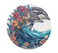 Dolphins Joyfully Leaping 120 Piece Circular Jigsaw Puzzle Animal Shape Premium Home Decor Stress Relief Puzzle for All Ages Creative Challeng Challenging 120 PCS