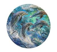Dolphins Joyfully Leaping 120 Piece Circular Puzzle Animal Shape Premium Stress Relief Puzzle Home Decor Family Bonding Creative Challeng Educational 120 PCS