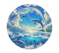 Dolphins Joyfully Leaping 120 Piece Round Jigsaw Puzzle Animal Shape Relaxing Brainteaser Puzzle for Kids & Adults Home Decor Gift Educational Educational 120 PCS