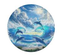 Dolphins Joyfully Leaping 120 Piece Round Puzzle Animal Shape Family Stress Relief Puzzle Home Decor Creative Brainteaser Creative Challeng Educational 120 PCS