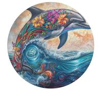 Dolphins Joyfully Leaping 195 Piece Circular Jigsaw Puzzle Animal Shape All Ages Educational Puzzle Stress Relief Home Decor Gift Idea Educational Challenging 195 PCS