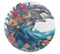 Dolphins Joyfully Leaping 195 Piece Circular Jigsaw Puzzle Animal Shape All Ages Suitable Stress Relief Puzzle Educational Learning Through Play Home Decor 195 PCS