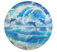 Dolphins Joyfully Leaping 195 Piece Circular Jigsaw Puzzle Animal Shape Durable Large Format Puzzle Stress Relief Home Decor Educational AgesChallenging 195 PCS