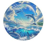 Dolphins Joyfully Leaping 195 Piece Circular Jigsaw Puzzle Animal Shape Educational Home Decor Puzzle Stress Relief for All Ages Creative Challeng Challenging 195 PCS