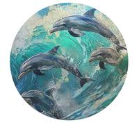 Dolphins Joyfully Leaping 195 Piece Circular Jigsaw Puzzle Animal Shape Educational Home Decor Puzzle Stress Relief for All Ages Creative Challeng Challenging 195 PCS