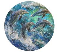 Dolphins Joyfully Leaping 195 Piece Circular Puzzle Animal Shape Premium Relaxing Puzzle Stress Relief Home Decor Educational Creative Challeng Challenging 195 PCS