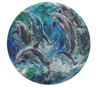 Dolphins Joyfully Leaping 195 Piece Round Jigsaw Puzzle Animal Shape Family Bonding Educational Puzzle Stress Relief Gift Idea Home Decor Whimsical Design 195 PCS