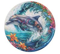 Dolphins Joyfully Leaping 195 Piece Round Jigsaw Puzzle Animal Shape Family Bonding Educational Puzzle Stress Relief Gift Idea Home Decor Whimsical Design 195 PCS