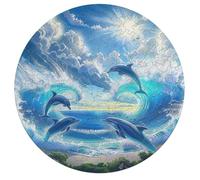 Dolphins Joyfully Leaping 195 Piece Round Puzzle Animal Shape Relaxing Brainteaser for Adults & Kids Family Bonding Activity Stress Relief Home Decor Gift Idea 195 PCS