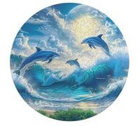 Dolphins Joyfully Leaping 195 Piece Round Puzzle Animal Shape Relaxing Home Decor Puzzle Stress Relief for Adults & Kids Creative Challeng Challenging 195 PCS
