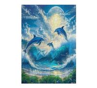 Dolphins Joyfully Leaping 300 Piece Jigsaw Puzzle Pack Teens Beginners Cognitive Development Puzzle Fans Group Play Anniversary Thick Cardboard 300 PCS