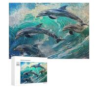 Dolphins Joyfully Leaping 300 Piece Jigsaw Puzzles Adults KidsJigsaws Family Board Game Night Add-On Whimsical Colourful Design Home Decor 300 PCS