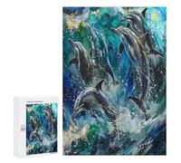 Dolphins Joyfully Leaping 300 Piece Jigsaw Puzzles All AgesJigsaws Evening Relaxation Routine Vibrant Puzzle Stress Relief Home Decor 300 PCS