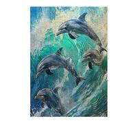 Dolphins Joyfully Leaping 300 Pieces Set Classic Jigsaw Puzzle Couple Puzzle Partners Logic Skill Wall Decor Easter New Year Gift Eco-friendly Recycled Cardboard 300 PCS
