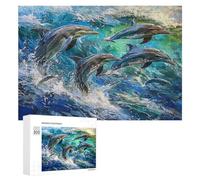 Dolphins Joyfully Leaping 300Pc Jigsaw Puzzles All AgesJigsaws Festive Gift Idea Family Bonding Activity Whimsical Design Stress Relief Home Decor 300 PCS