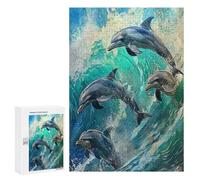 Dolphins Joyfully Leaping 300Pc Jigsaw Puzzles Suitable All AgesJigsaws Thoughtful Graduation Gift Family Activity Colourful Design Home Decor 300 PCS