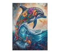 Dolphins Joyfully Leaping 500 Piece Jigsaw Puzzle Pack Teens Beginners Cognitive Development Puzzle Fans Group Play Anniversary Recycled Cardboard 500 PCS