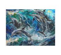 Dolphins Joyfully Leaping 500-piece Jigsaw Puzzle Set For Adults Teens 14+ Logic Skill Indoor Game Family Game Night Summer Thick Cardboard 500 PCS