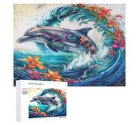 Dolphins Joyfully Leaping 500 Piece Jigsaw Puzzles Suitable All AgesJigsaws Parent-Child Quality Time Vibrant Puzzle Ideal Festival Gift Home Decor 500 PCS