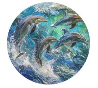 Dolphins Joyfully Leaping 68 Piece Circular Jigsaw Puzzle Animal Shape All Ages Educational Puzzle Stress Relief Home Decor Gift Idea Educational Challenging 68 PCS