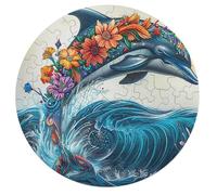 Dolphins Joyfully Leaping 68 Piece Circular Jigsaw Puzzle Animal Shape Durable Large Format Puzzle Stress Relief Home Decor Gift Educational Challenging 68 PCS