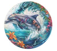 Dolphins Joyfully Leaping 68 Piece Circular Jigsaw Puzzle Animal Shape Premium Educational Puzzle for Children & Adults Relaxing Activity Home Decor Gift 68 PCS
