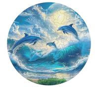 Dolphins Joyfully Leaping 68 Piece Circular Jigsaw Puzzle Animal Shape Premium Home Decor Stress Relief Puzzle for All Ages Creative Challeng Challenging 68 PCS