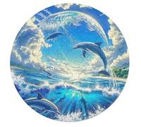 Dolphins Joyfully Leaping 68 Piece Circular Puzzle Animal Shape All Ages Stress Relief Puzzle Educational Home Decor Gift Idea Durable Pieces Challenging 68 PCS