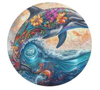 Dolphins Joyfully Leaping 68 Piece Circular Puzzle Animal Shape Durable Pieces Stress Relief Game for Adults & Kids Educational Home Decor Creative Challenge 68 PCS