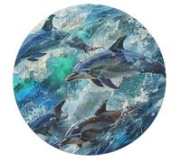 Dolphins Joyfully Leaping 68 Piece Round Jigsaw Puzzle Animal Shape Durable Challenging Puzzle Decorative Home Accent Stress Relief for Adults Challenging 68 PCS