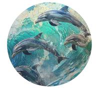 Dolphins Joyfully Leaping 68 Piece Round Puzzle Animal Shape Family Educational Puzzle Stress Relief Home Decor Relaxing Creative Challeng Challenging 68 PCS