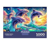 Dolphins Jump at Sunlit Sea 1000 Piece Jigsaw Puzzle Playful Dolphin Recycled Cardboard, Challenging Puzzle for Adults 38x26cm/1000pcs