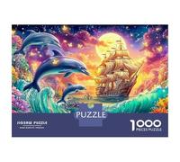 Dolphins Jump by Ship Under Full Moon 1000-Piece Jigsaw Puzzle Playful Dolphin Family Game Night Essential, Adults & Kids 70x50cm/1000pcs