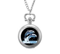 Dolphins Jumping From Water Vintage Pocket Watch And Chain Arabic Numerals Scale Necklace Watch Gifts for Men Women