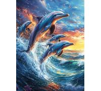 Dolphins Jumping in Ocean Waves 1000 Piece Jigsaw Puzzle for Adults Teens Fantástico Cuento De Hadas Animal Art Studio Decor Creative Challenge Vibrant Colours Great Gift for Artists 1000 PCS
