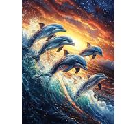 Dolphins Jumping in The Ocean Waves 1000 Piece Jigsaw Puzzle for Adults Scenery Science Fiction Jigsaw Weekend Parent Activity After Work Stress Relief Vibrant Artwork Home Wall 1000 PC