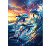 Dolphins Jumping in The Ocean Waves 300 Piece Jigsaw Puzzle for Adults Teens Scenery Science Fiction Jigsaw After Work Leisure Brainteasing Puzzle for Colleagues Stress Buster 300 PCS