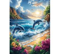 Dolphins Jumping in The Ocean Waves 300 Piece Jigsaw Puzzle for Adults Teens Scenery Science Fiction Bedroom Wall Art Sleep Aid Calming Design Great Gift for Insomnia Sufferers 300 PCS