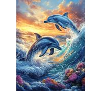Dolphins Jumping in The Ocean Waves 300 Piece Jigsaw Puzzle for All Ages Scenery Science Fiction Jigsaw Neighborhood Get Together Family Game Whimsical Design for Any Event 300 PCS