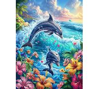 Dolphins Jumping in The Ocean Waves 500 Piece Count Premium Jigsaw Puzzle Wildlife Pet Teen Fans 14-18 Yrs Ultra Difficult Leisure Adventure Valentines Eco Friendly Creativity & Gift Giving 500 PCS