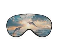 Dolphins Jumping in The Sea Comfortable Sleep Eye Mask Soft Covers for Sleeping with Adjustable Strap