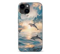 Dolphins Jumping in The Sea Compatible with iPhone 15/15 Plus/15 Pro/15 Pro Max Phone Case TPU Protective Cover Shockproof Anti-Scratch