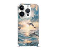 Dolphins Jumping in The Sea Compatible with iPhone 15/15 Plus/15 Pro/15 Pro Max Phone Case TPU Protective Cover Shockproof Anti-Scratch