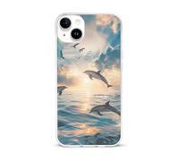 Dolphins Jumping in The Sea Compatible with iPhone 15/15 Plus/15 Pro/15 Pro Max Phone Case TPU Protective Cover Shockproof Anti-Scratch