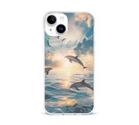 Dolphins Jumping in The Sea Compatible with iPhone 15/15 Plus/15 Pro/15 Pro Max Phone Case TPU Protective Cover Shockproof Anti-Scratch